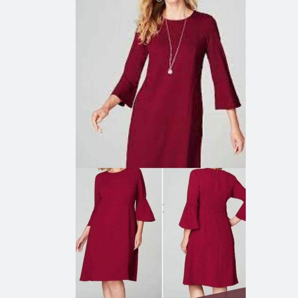 J. Jill Burgundy 3/4 Bell Sleeve Pinterest‎ Dress Medium